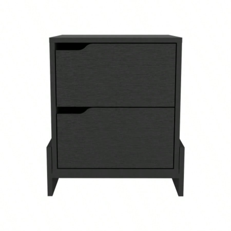 Nightstand Brookland, Bedside Table with Double Drawers and Sturdy Base, Black Wengue
