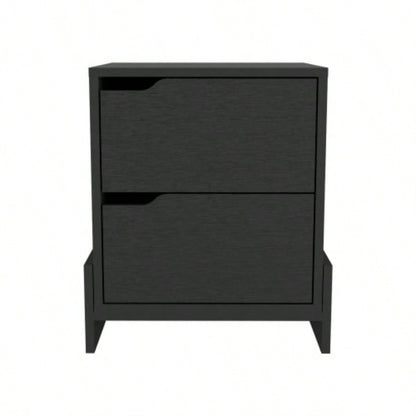 Nightstand Brookland, Bedside Table with Double Drawers and Sturdy Base, Black Wengue