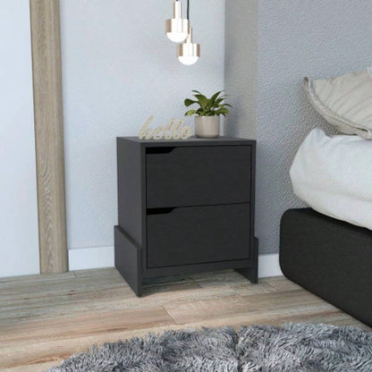 Nightstand Brookland, Bedside Table with Double Drawers and Sturdy Base, Black Wengue