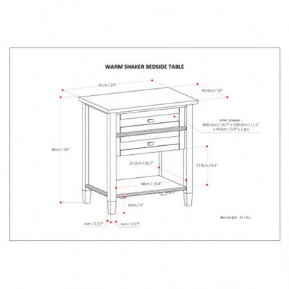 Warm Shaker - Bedside Table - Light Golden Brown