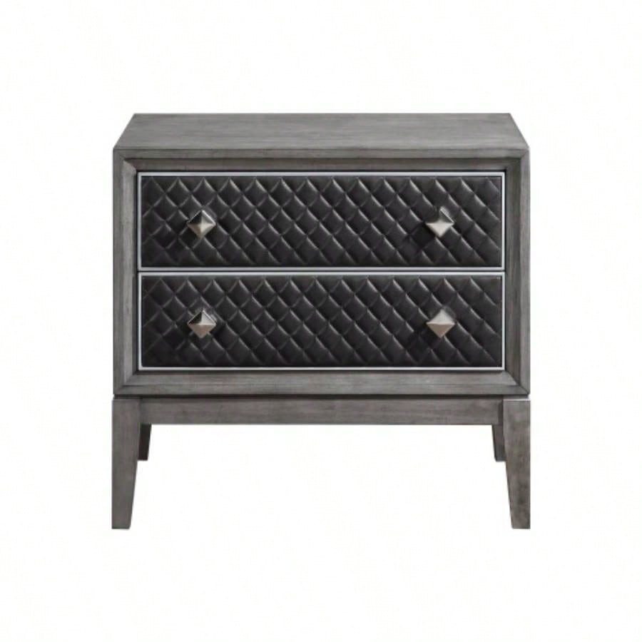 Modern Styling Bedroom 1pc Nightstand of 2 Drawers Faux Leather Upholstered Gray Classic Design Wooden Furniture