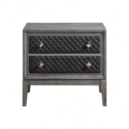 Modern Styling Bedroom 1pc Nightstand of 2 Drawers Faux Leather Upholstered Gray Classic Design Wooden Furniture