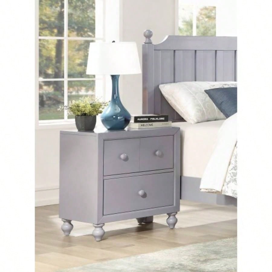 Transitional Gray 1pc Nightstand of Drawers Wood knobs Turned Feet Modern Bedroom Furniture