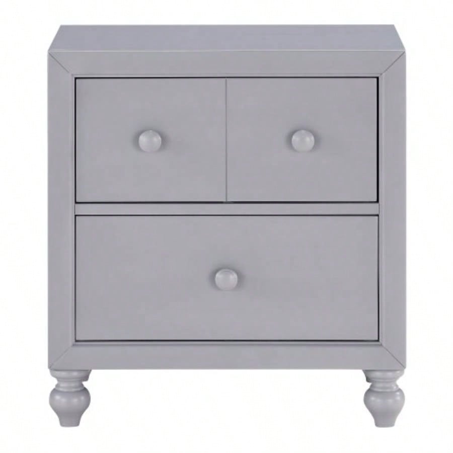 Transitional Gray 1pc Nightstand of Drawers Wood knobs Turned Feet Modern Bedroom Furniture