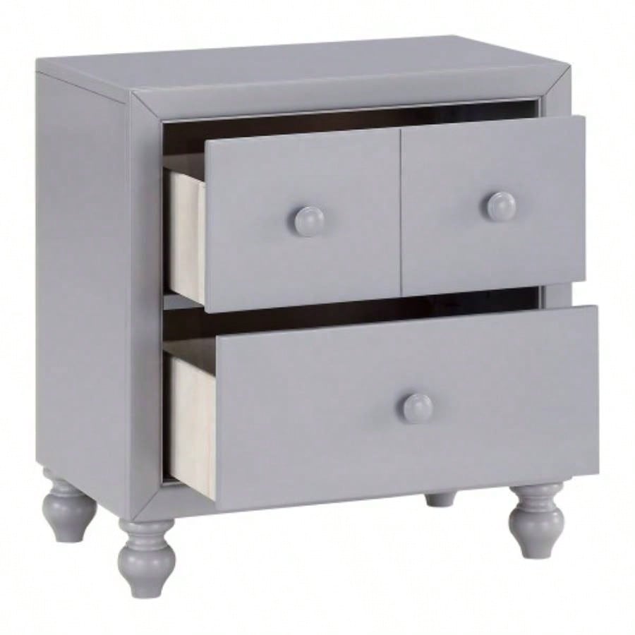 Transitional Gray 1pc Nightstand of Drawers Wood knobs Turned Feet Modern Bedroom Furniture