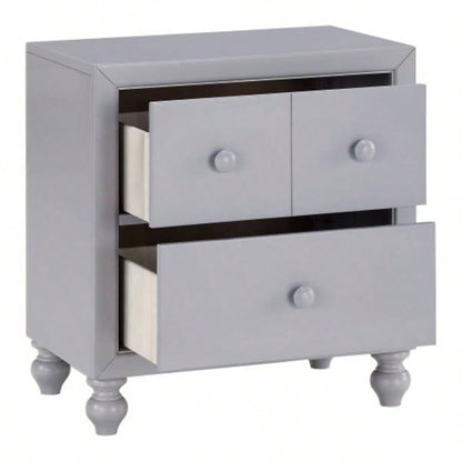 Transitional Gray 1pc Nightstand of Drawers Wood knobs Turned Feet Modern Bedroom Furniture