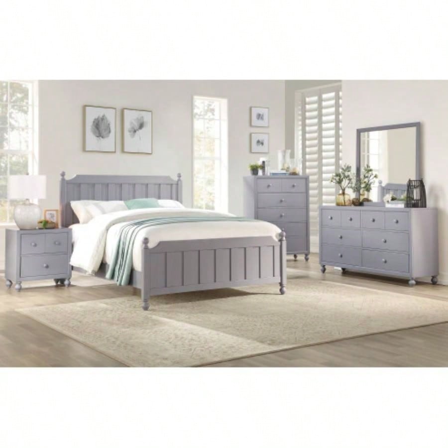 Transitional Gray 1pc Nightstand of Drawers Wood knobs Turned Feet Modern Bedroom Furniture