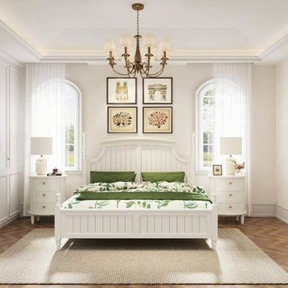 20 Oval Nightstand with 3 Drawers, Fully Assembled Farmhouse Bedside Table, Wood Side End Table with Solid Unique Design Bedroom, Living Room, Beige White