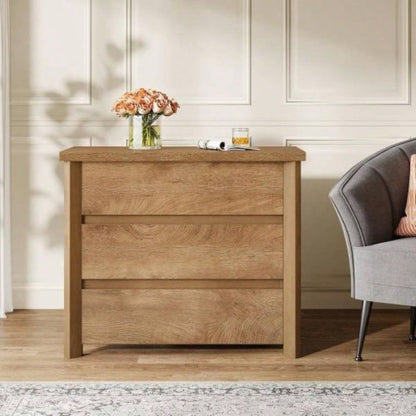 32 Farmhouse Nightstand with 3 Drawers, Large Rustic Brown Bedside Table with Ample Storage Bedroom Living Room