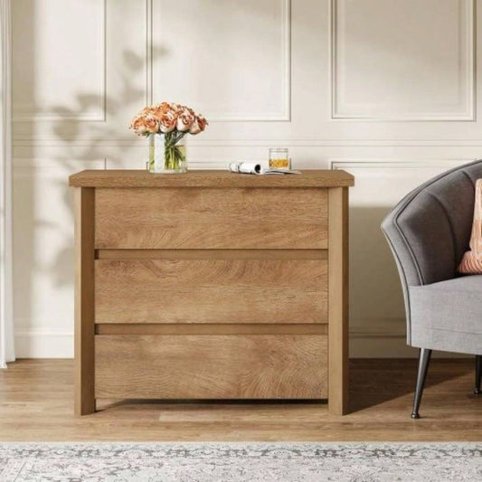 32 Farmhouse Nightstand with 3 Drawers, Large Rustic Brown Bedside Table with Ample Storage Bedroom Living Room
