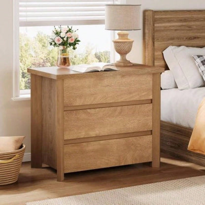 32 Farmhouse Nightstand with 3 Drawers, Large Rustic Brown Bedside Table with Ample Storage Bedroom Living Room