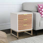 Set of 2 Modern Nightstands with 3 Drawers, 17. Inches White and Walnut Bedside Tables with Gold Accents, Stylish Zig Zag Design, Small End Tables Bedroom, Living Room, or Office