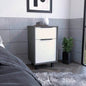 Nightstand 27 H, One Drawer, Storage with Door, Four, Smokey Oak/ White