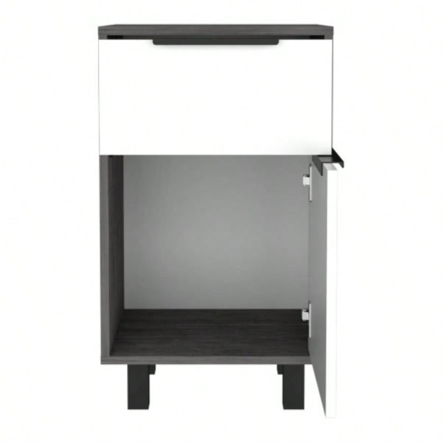 Nightstand 27 H, One Drawer, Storage with Door, Four, Smokey Oak/ White