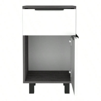 Nightstand 27 H, One Drawer, Storage with Door, Four, Smokey Oak/ White