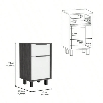 Nightstand 27 H, One Drawer, Storage with Door, Four, Smokey Oak/ White
