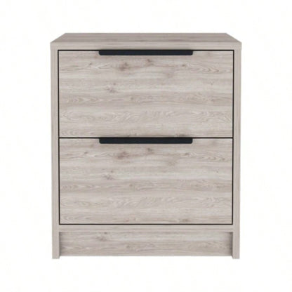 Modern Nightstand 19 H, Two Drawers, Light Gray