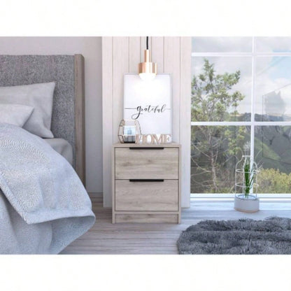 Modern Nightstand 19 H, Two Drawers, Light Gray