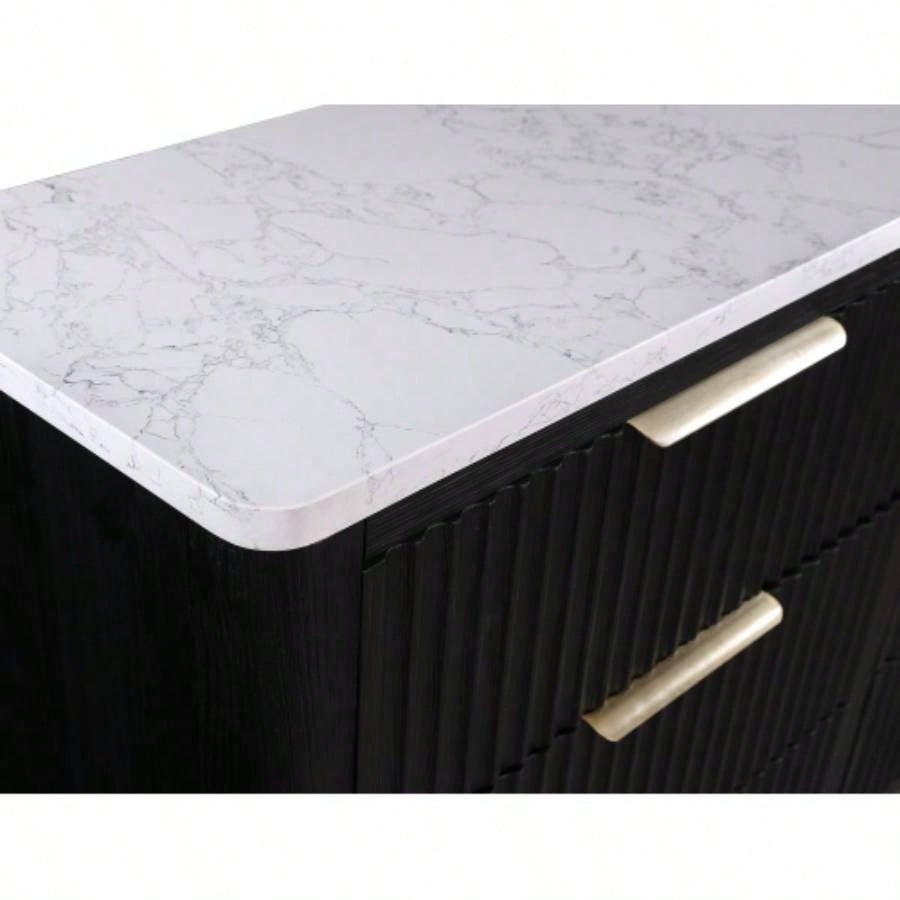 1pc Contemporary 2 - Drawer Black Nightstand White Top Metal Knobs Modern Design Wooden Bedroom Furniture