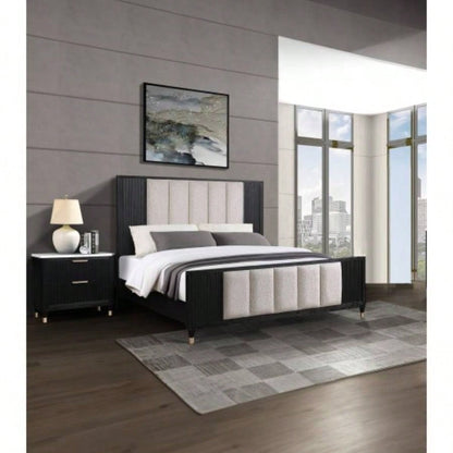 1pc Contemporary 2 - Drawer Black Nightstand White Top Metal Knobs Modern Design Wooden Bedroom Furniture