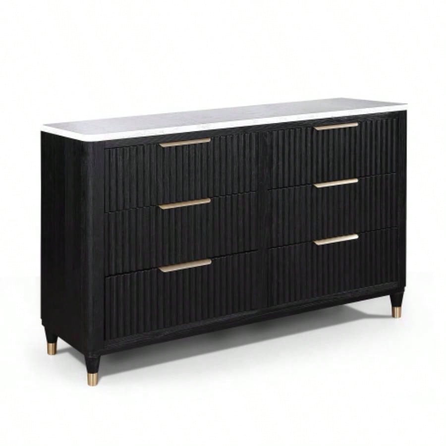 1pc Contemporary 2 - Drawer Black Nightstand White Top Metal Knobs Modern Design Wooden Bedroom Furniture