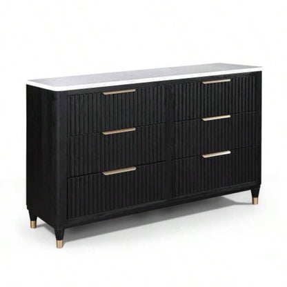 1pc Contemporary 2 - Drawer Black Nightstand White Top Metal Knobs Modern Design Wooden Bedroom Furniture