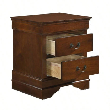 Classic Louis Philippe Style Brown Cherry 1pc Nightstand of 2x Drawers Traditional Design Bedroom Furniture