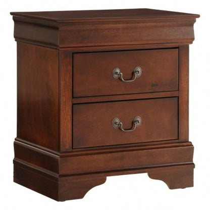 Classic Louis Philippe Style Brown Cherry 1pc Nightstand of 2x Drawers Traditional Design Bedroom Furniture