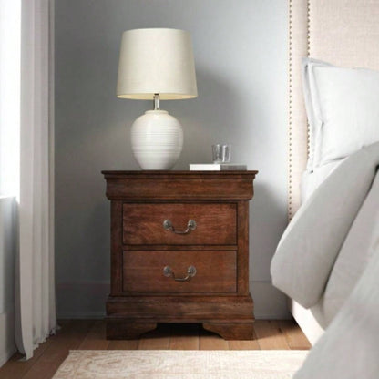 Classic Louis Philippe Style Brown Cherry 1pc Nightstand of 2x Drawers Traditional Design Bedroom Furniture