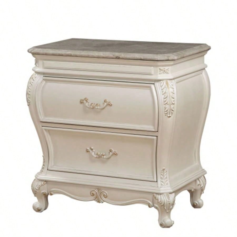 Chantelle Pearl White Nightstand/Granite Top