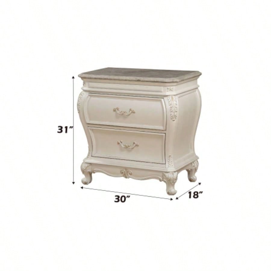 Chantelle Pearl White Nightstand/Granite Top