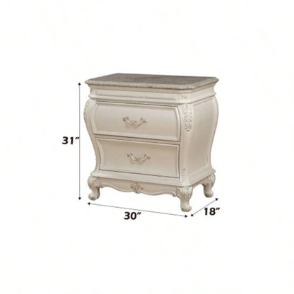 Chantelle Pearl White Nightstand/Granite Top