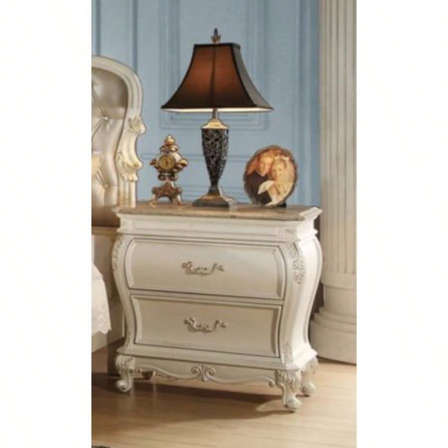 Chantelle Pearl White Nightstand/Granite Top