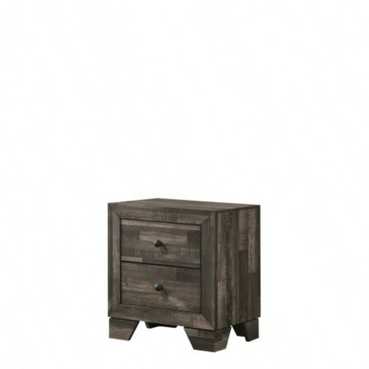 1pc Rustic Two Drawers Storage Nightstand Brown Gray Wooden Bedroom Furniture