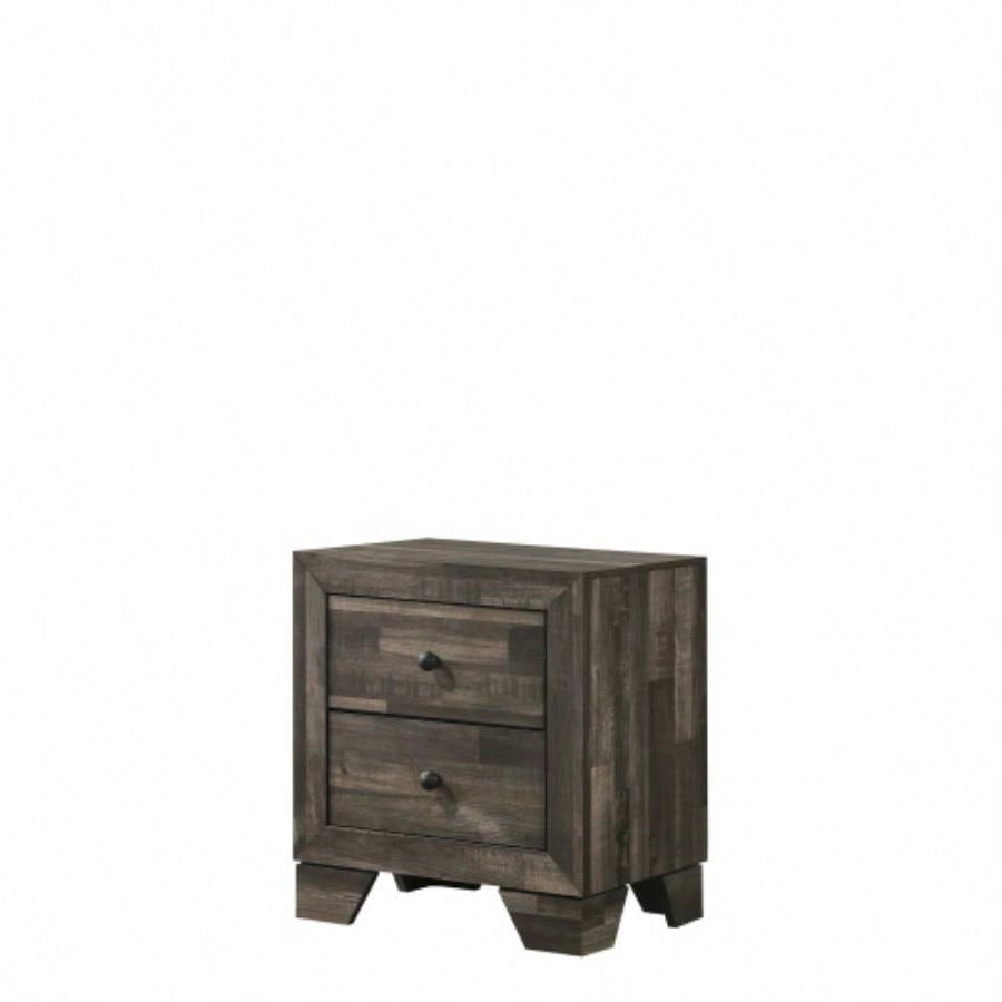 1pc Rustic Two Drawers Storage Nightstand White Wash Wooden Bedroom Furniture