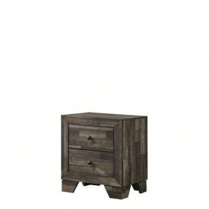 1pc Rustic Two Drawers Storage Nightstand White Wash Wooden Bedroom Furniture