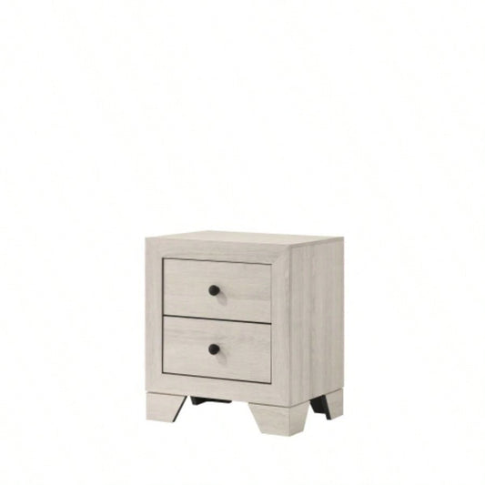 1pc Rustic Two Drawers Storage Nightstand White Wash Wooden Bedroom Furniture
