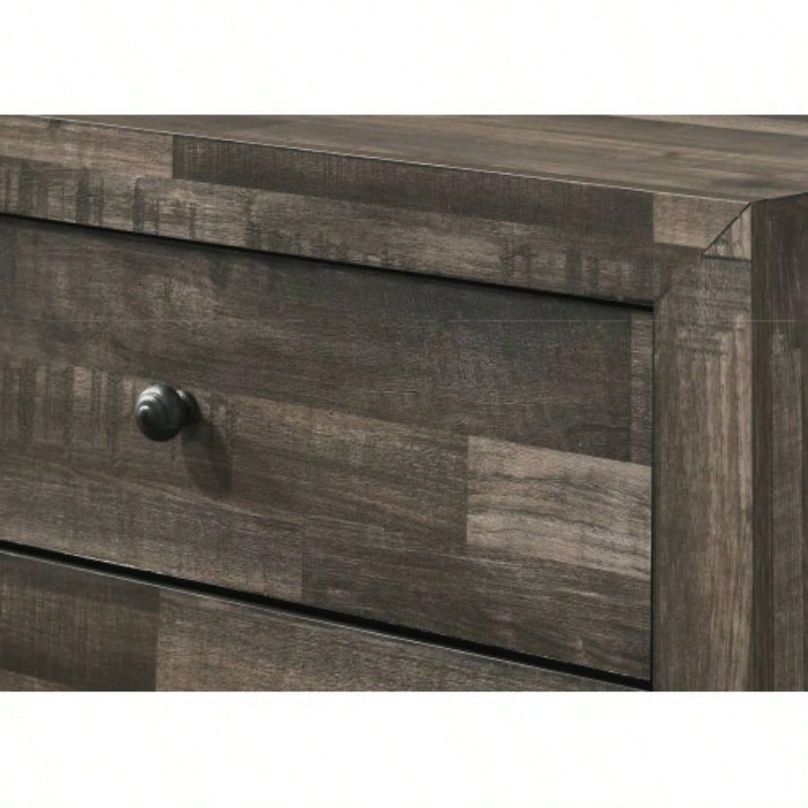 1pc Rustic Two Drawers Storage Nightstand Brown Gray Wooden Bedroom Furniture
