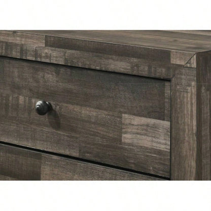 1pc Rustic Two Drawers Storage Nightstand Brown Gray Wooden Bedroom Furniture