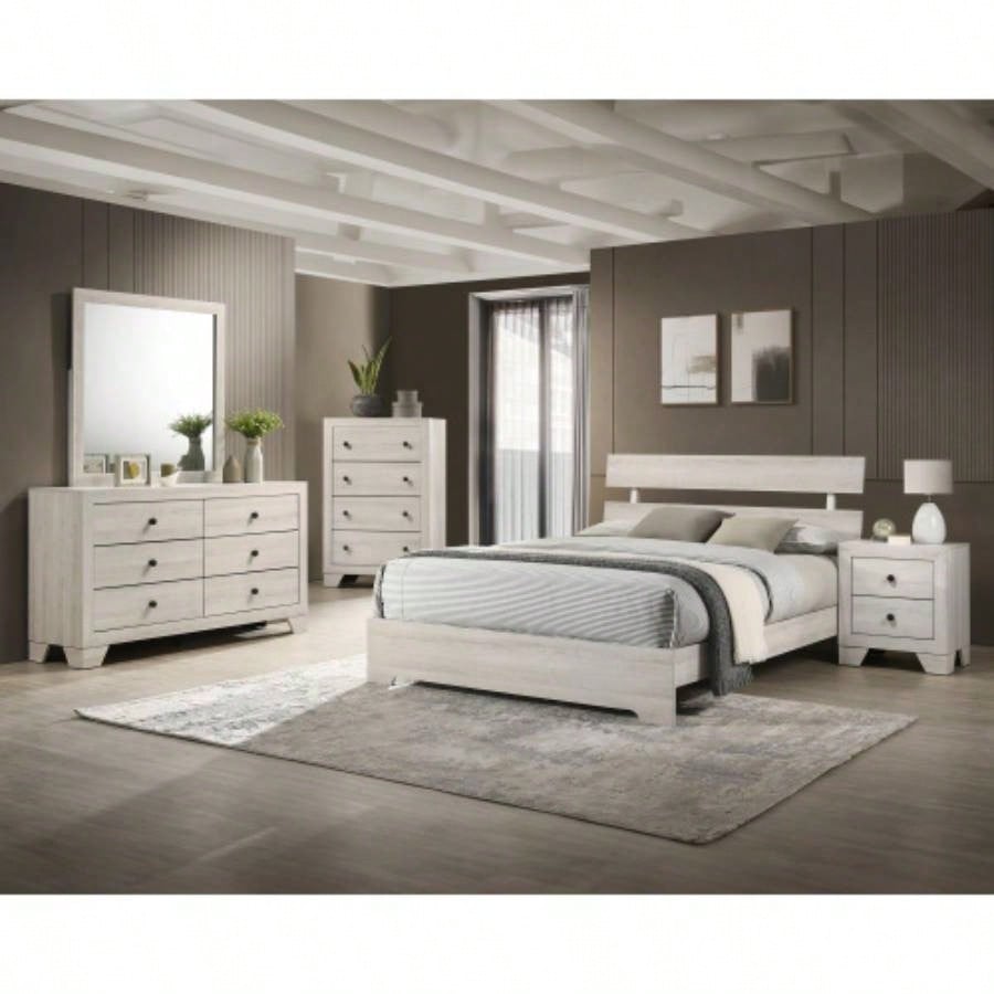 1pc Rustic Two Drawers Storage Nightstand White Wash Wooden Bedroom Furniture