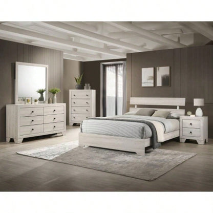 1pc Rustic Two Drawers Storage Nightstand White Wash Wooden Bedroom Furniture