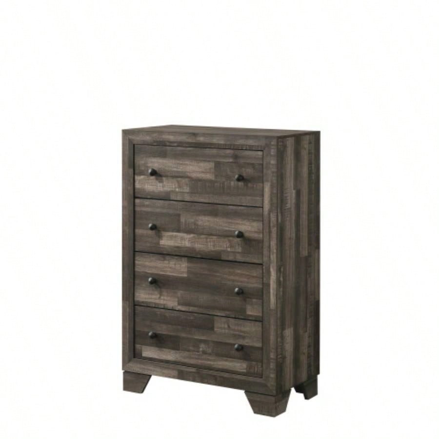 1pc Rustic Two Drawers Storage Nightstand Brown Gray Wooden Bedroom Furniture