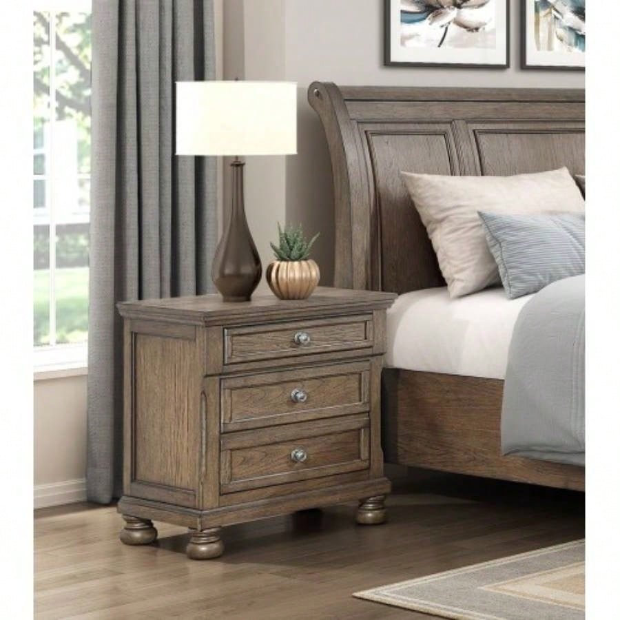 Transitional Antique Brown 1pc Nightstand with Hidden Drawer Bun Feet Classic Wooden Bedroom Furniture
