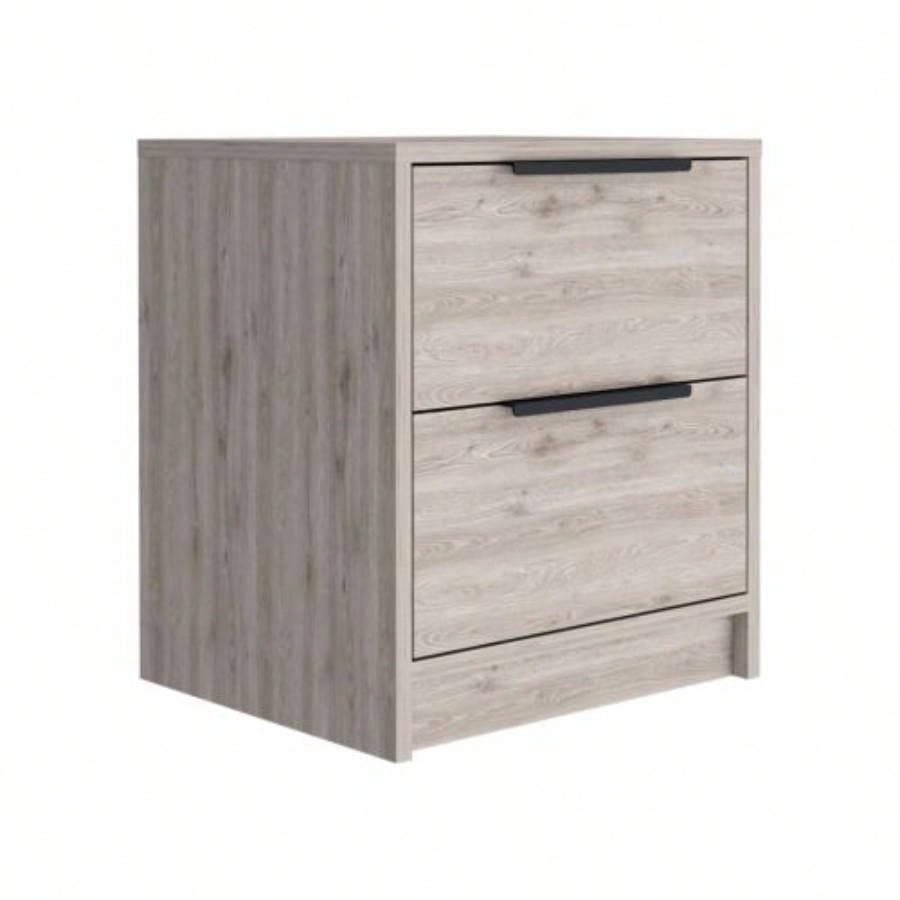 Nightstand Cervants, Two Drawers, Metal Handle, Light Gray