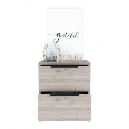 Nightstand Cervants, Two Drawers, Metal Handle, Light Gray