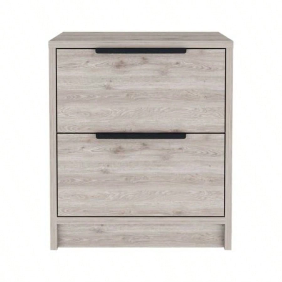 Nightstand Cervants, Two Drawers, Metal Handle, Light Gray