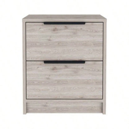 Nightstand Cervants, Two Drawers, Metal Handle, Light Gray