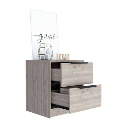 Nightstand Cervants, Two Drawers, Metal Handle, Light Gray