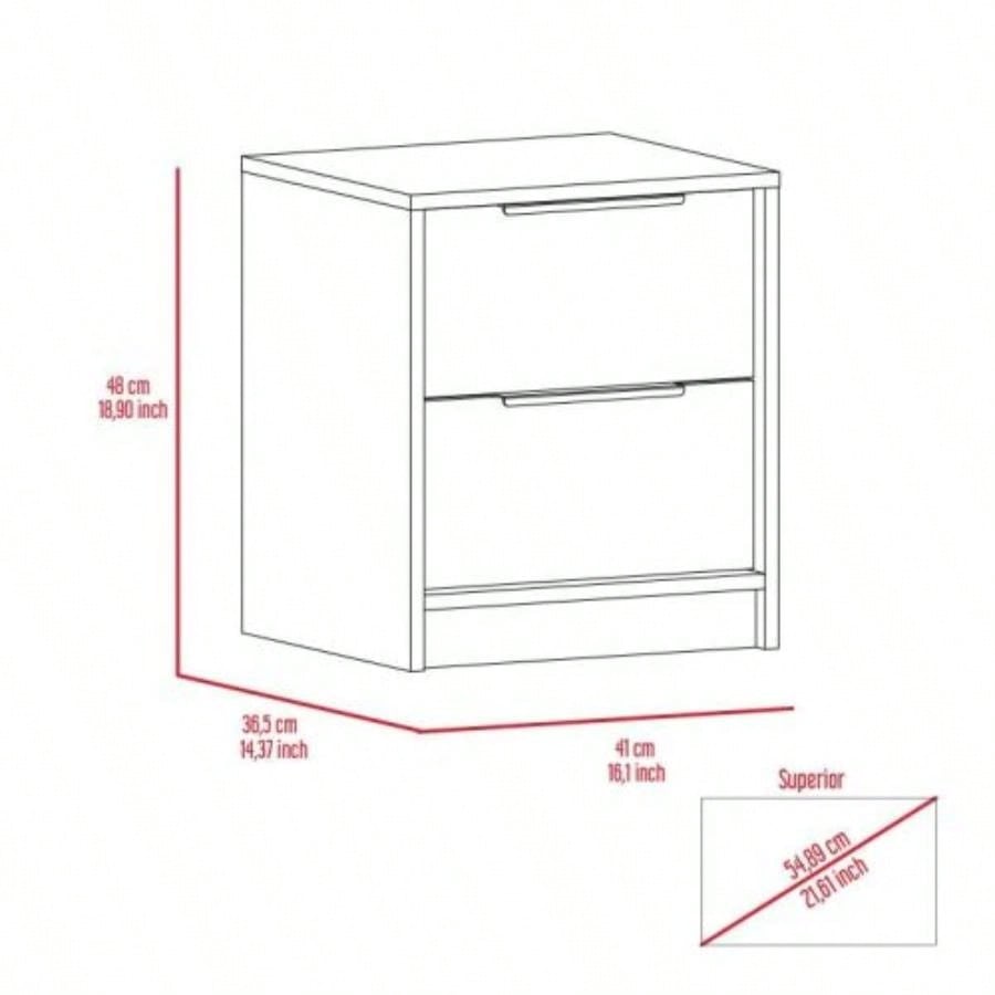 Nightstand Cervants, Two Drawers, Metal Handle, Light Gray