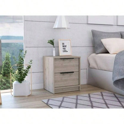 Nightstand Cervants, Two Drawers, Metal Handle, Light Gray